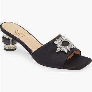 NALEBE Aurum Mule 50MM Crystal Kitten Heel Satin Embellished Square Toe 41